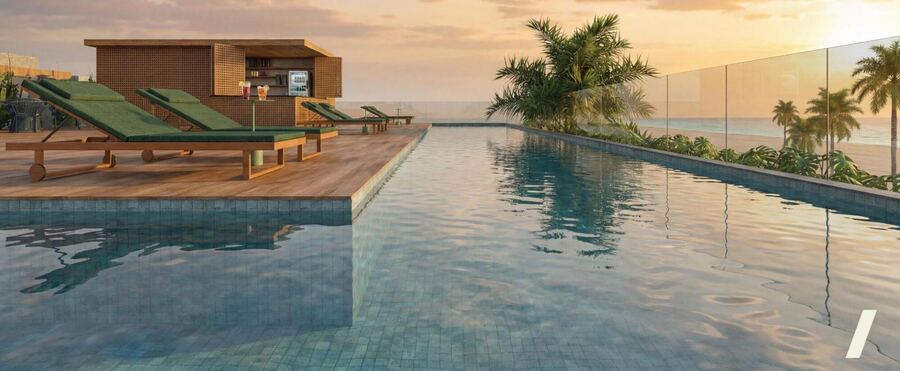 Rooftop com piscina de borda infinita do Villa Camboa